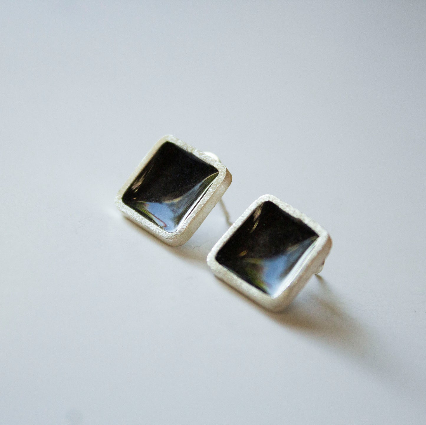 Fine silver and resin square studs