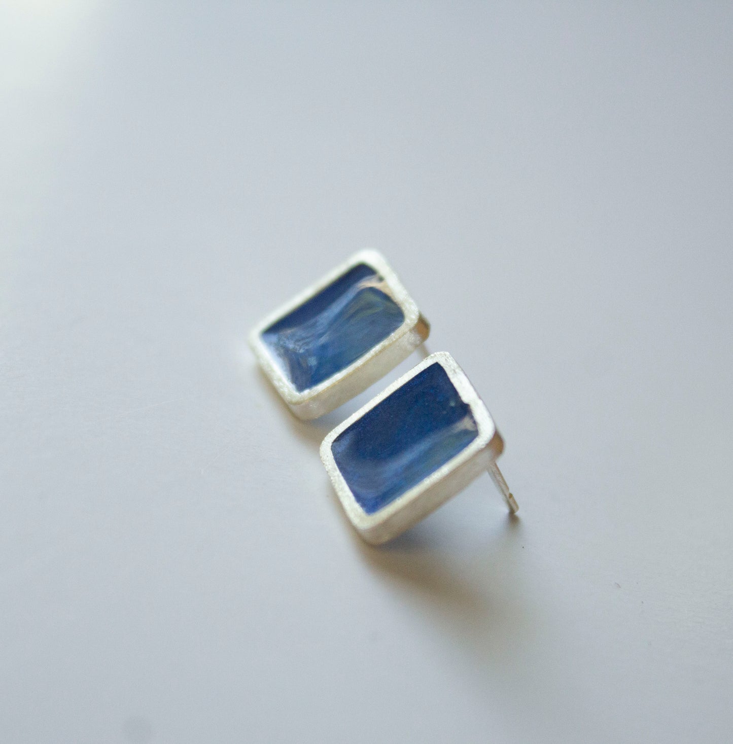 Fine silver and resin square studs