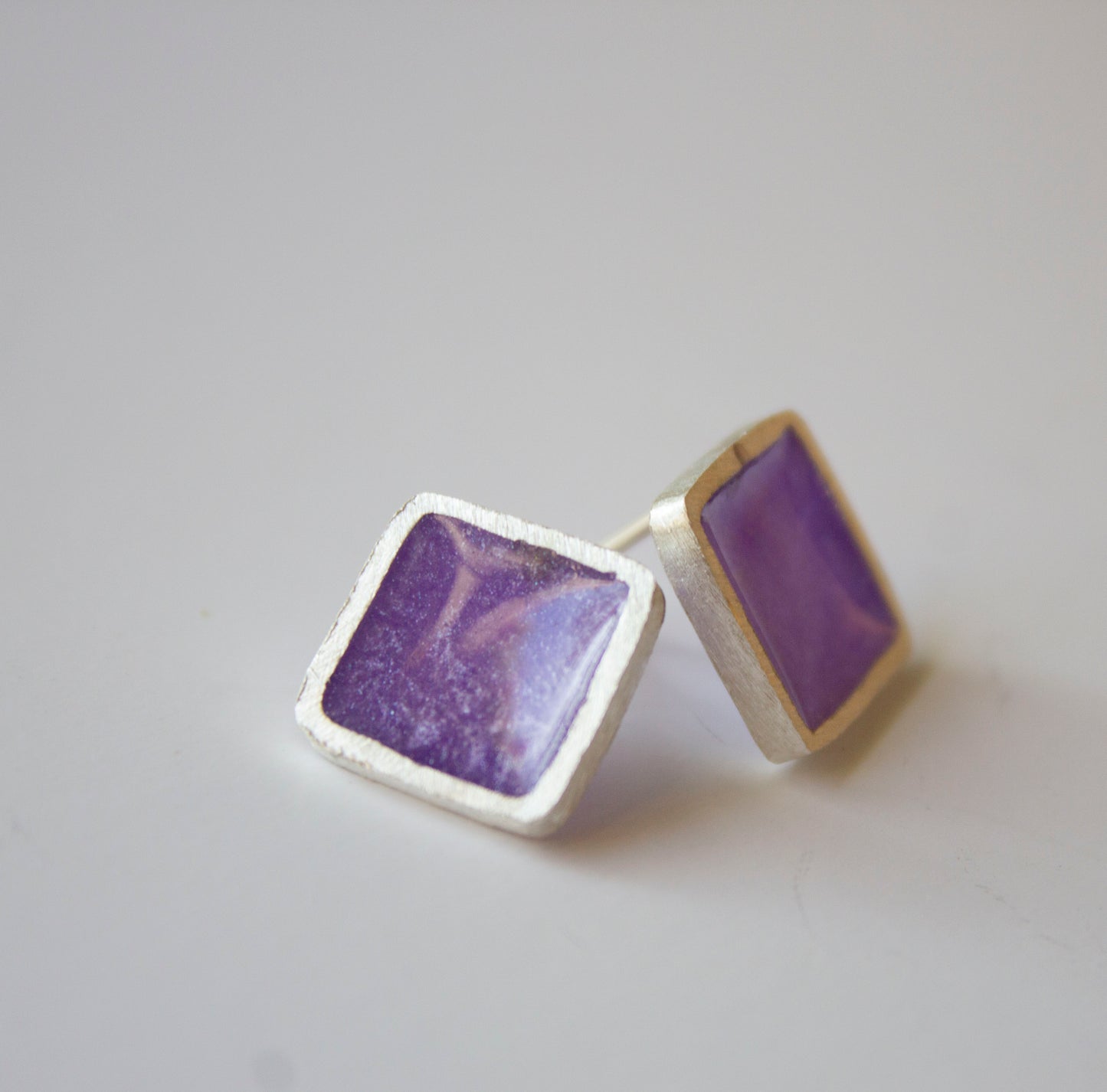 Fine silver and resin square studs
