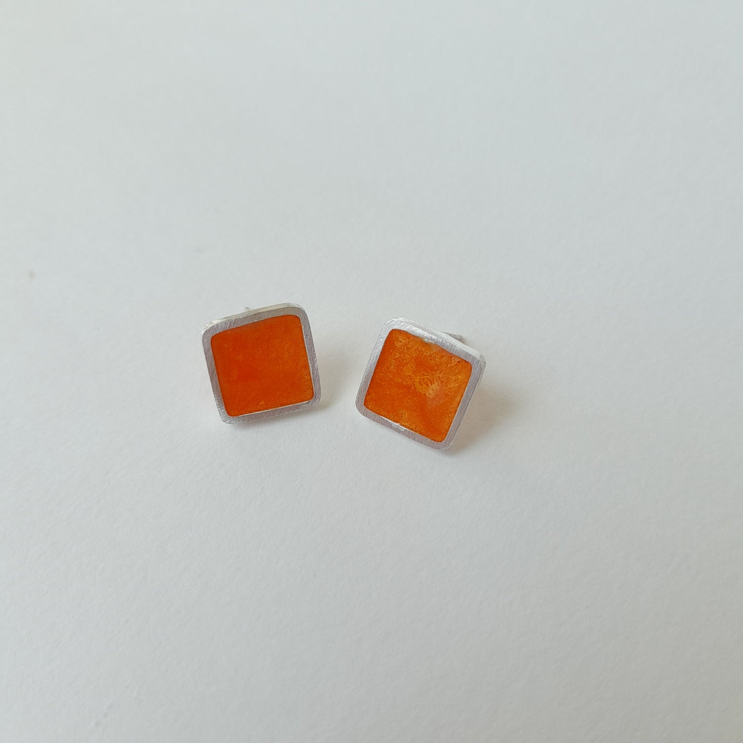 Fine silver and resin square studs