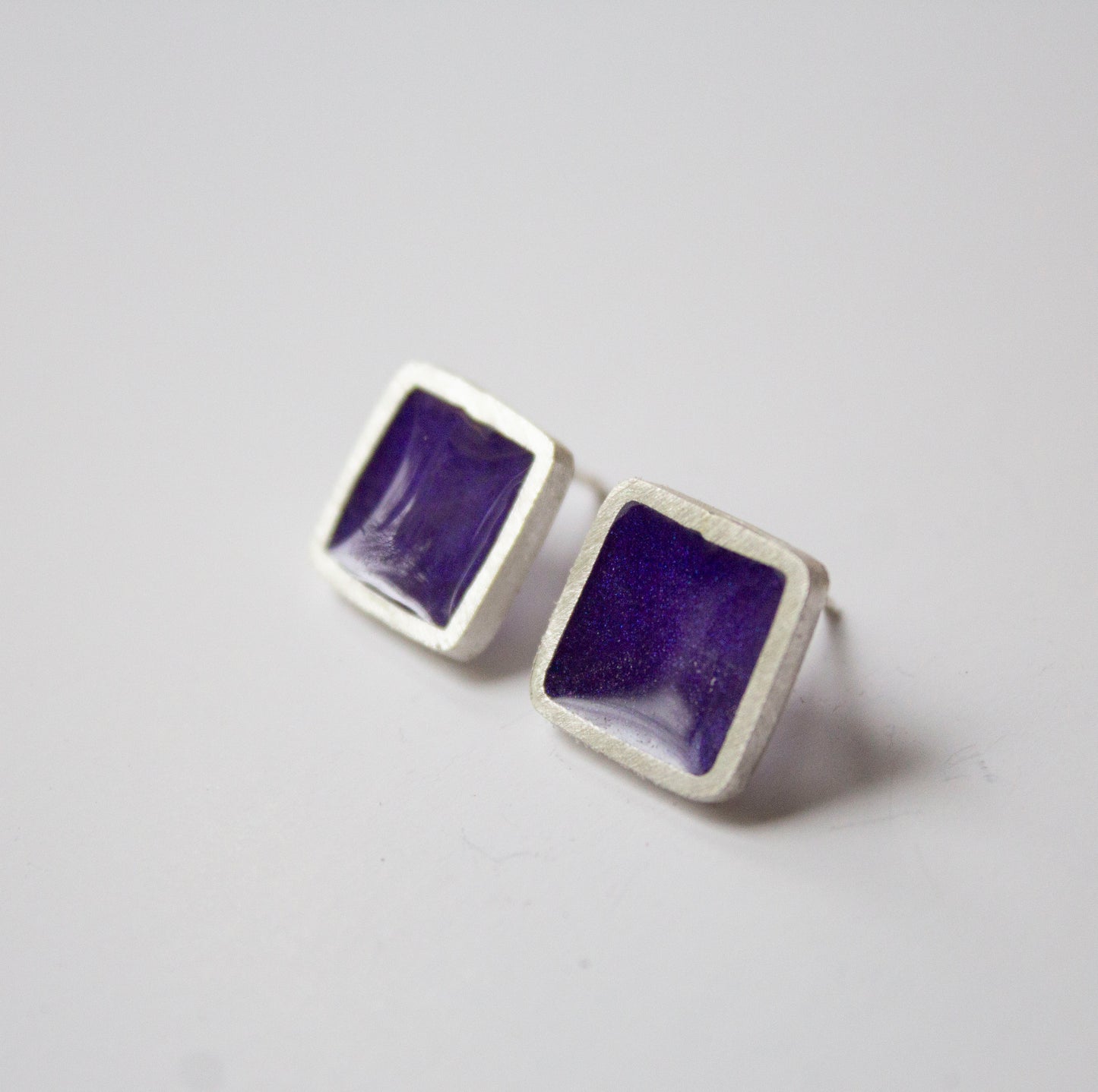 Fine silver and resin square studs