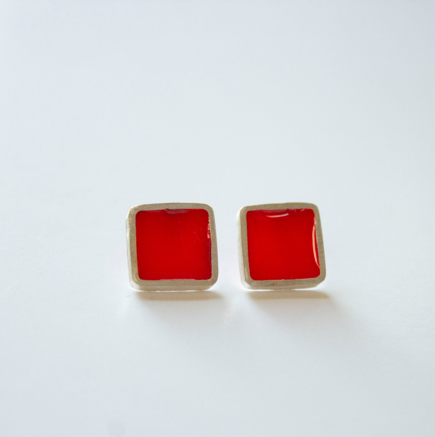 Fine silver and resin square studs