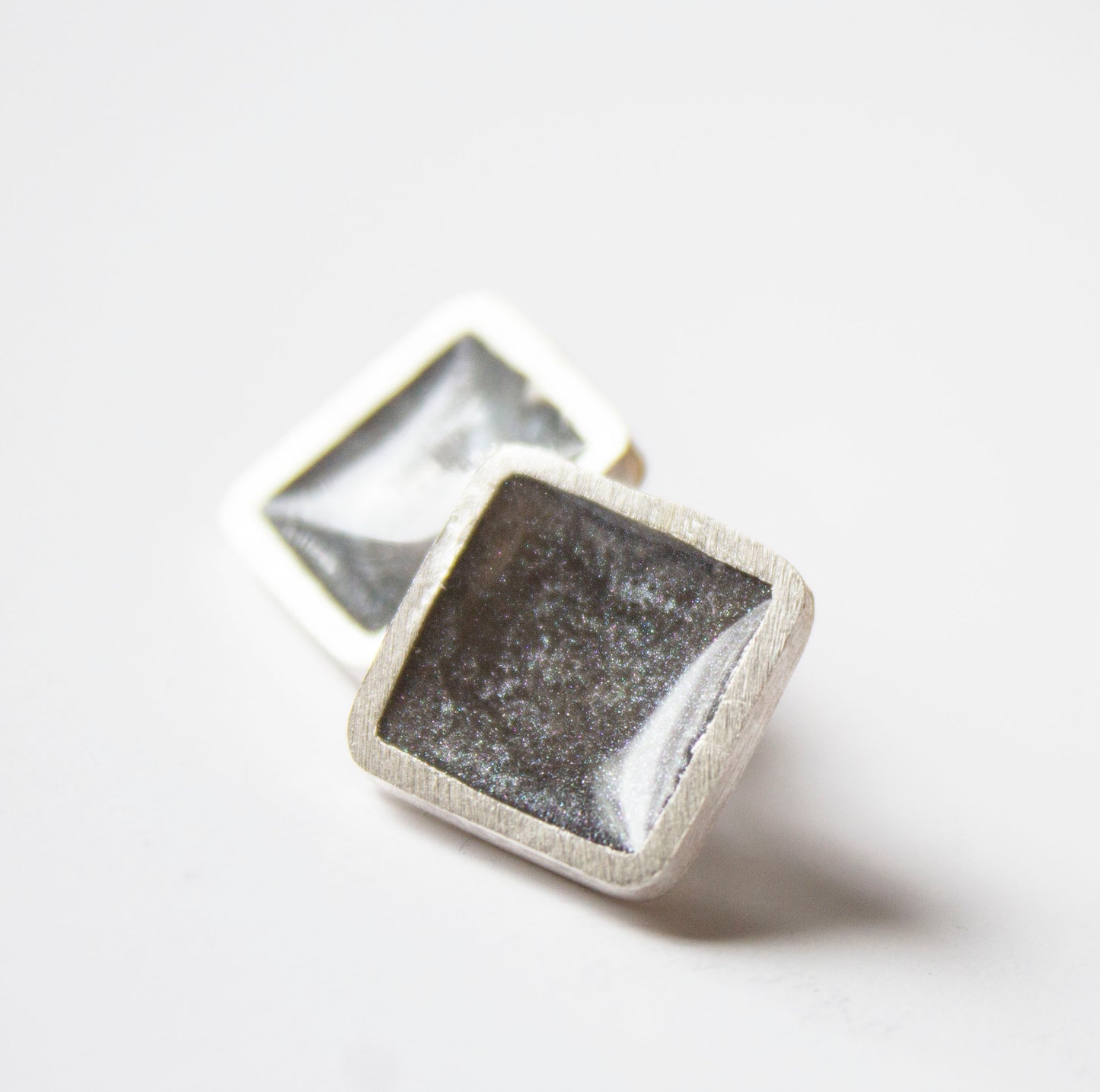 Fine silver and resin square studs