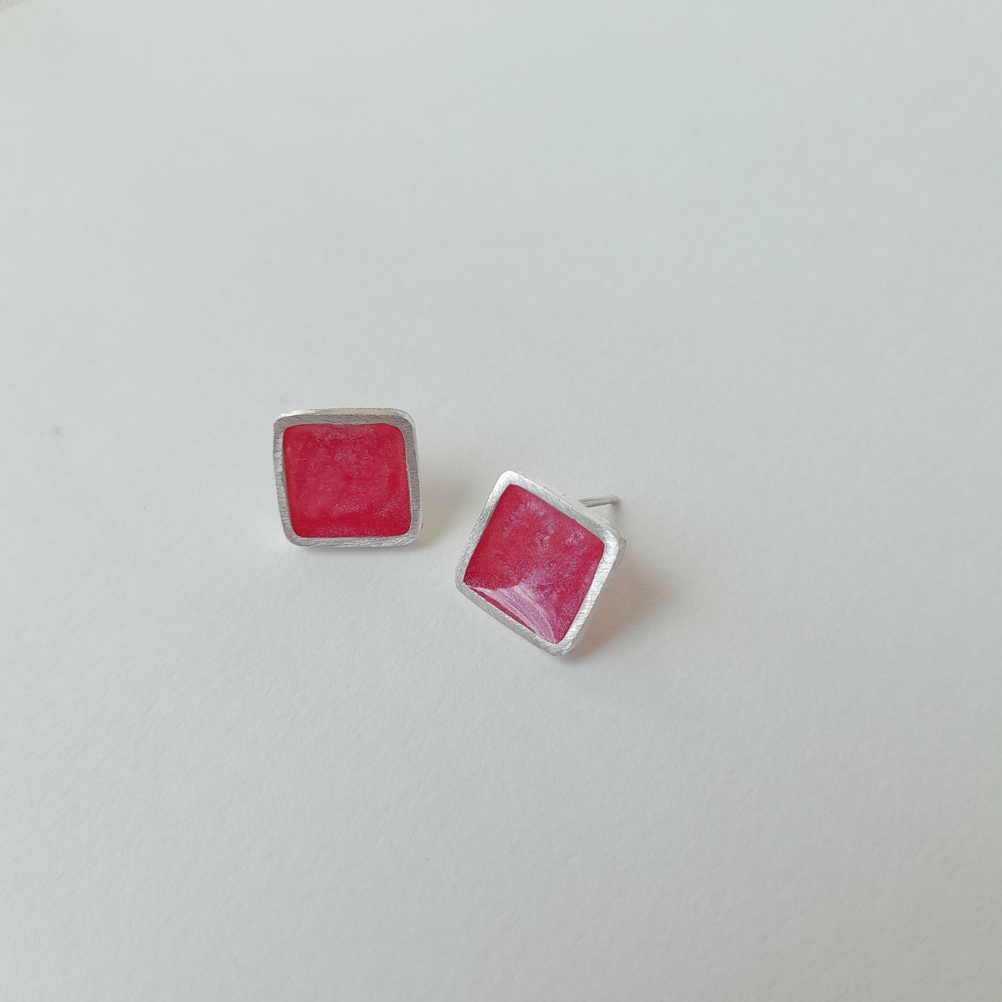 Fine silver and resin square studs