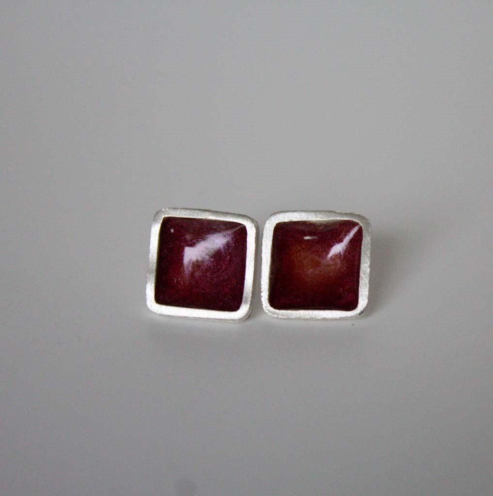 Fine silver and resin square studs