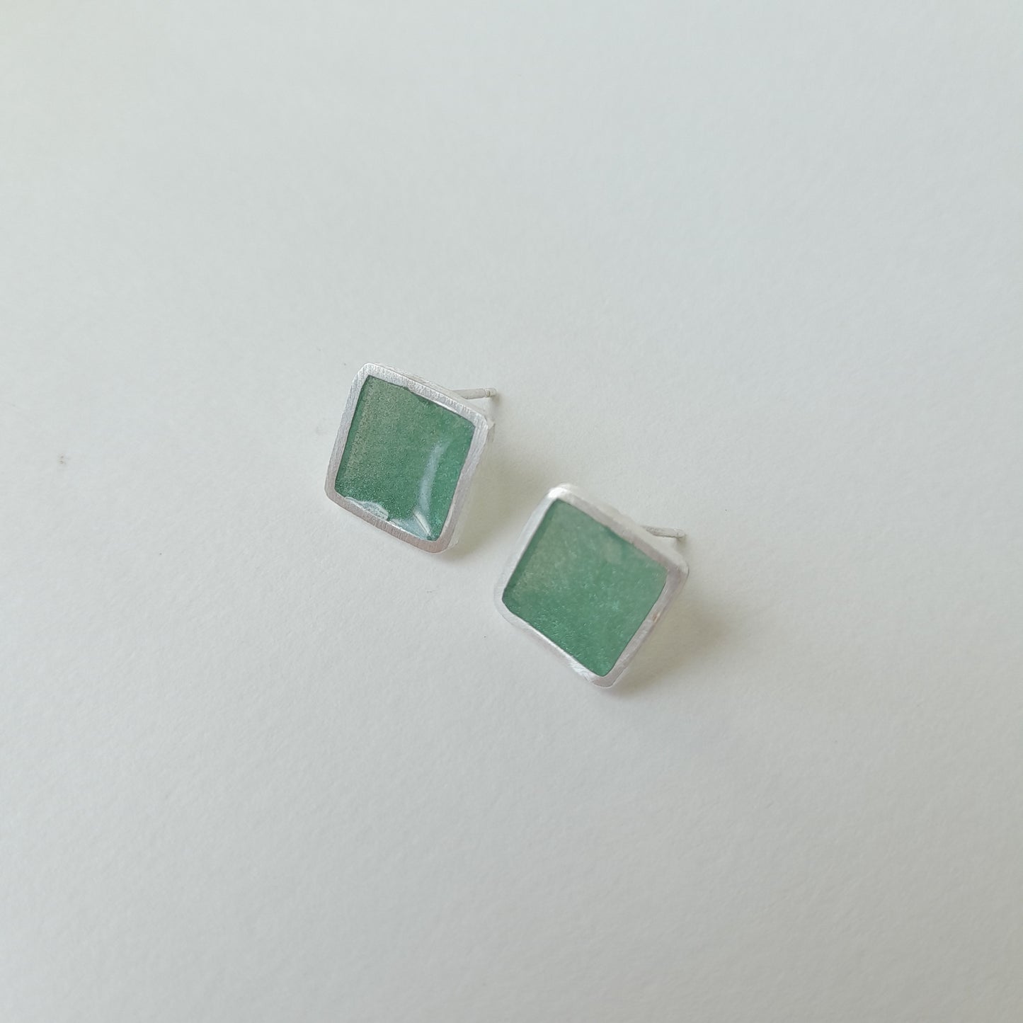 Fine silver and resin square studs