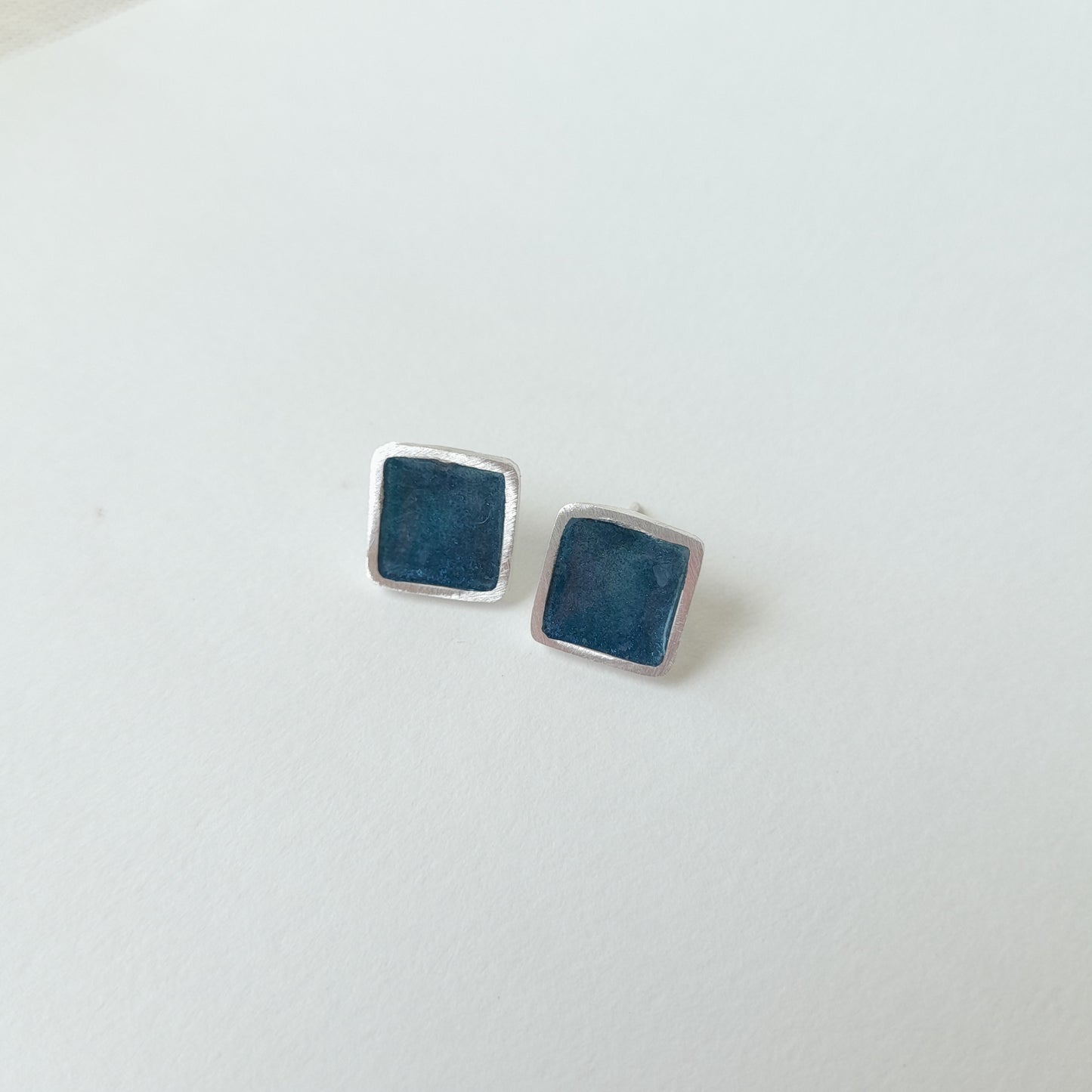 Fine silver and resin square studs