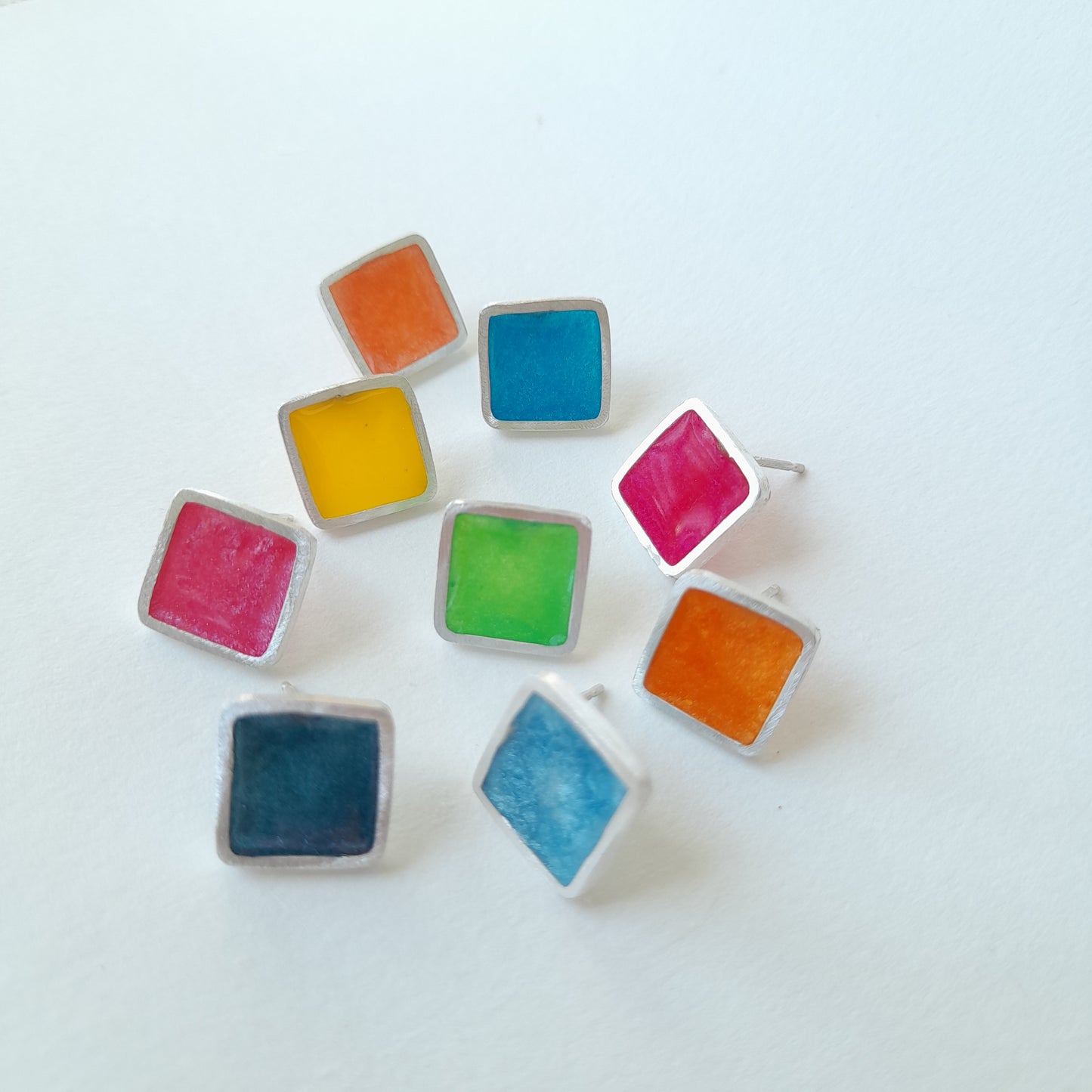 Fine silver and resin square studs