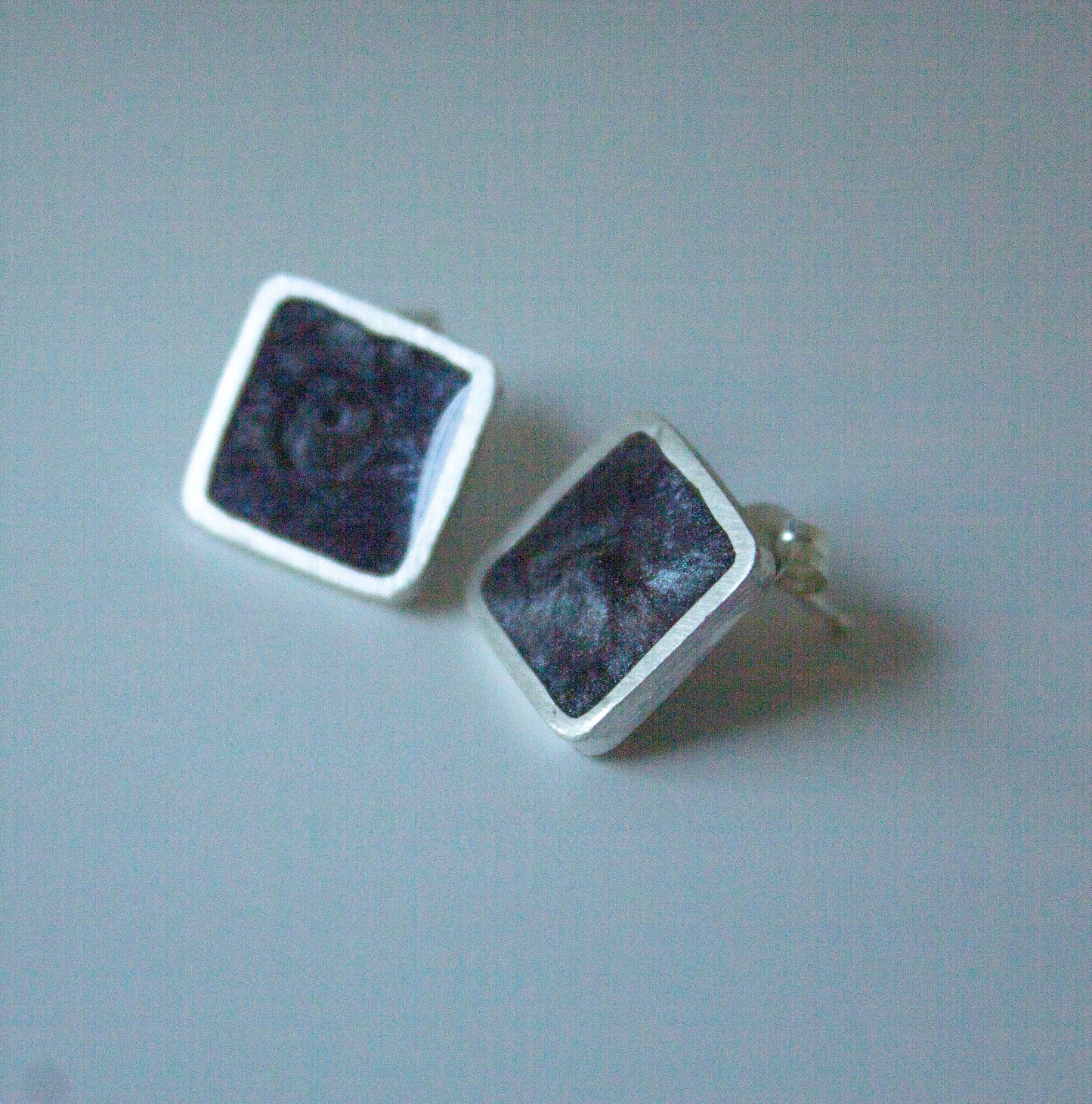 Fine silver and resin square studs