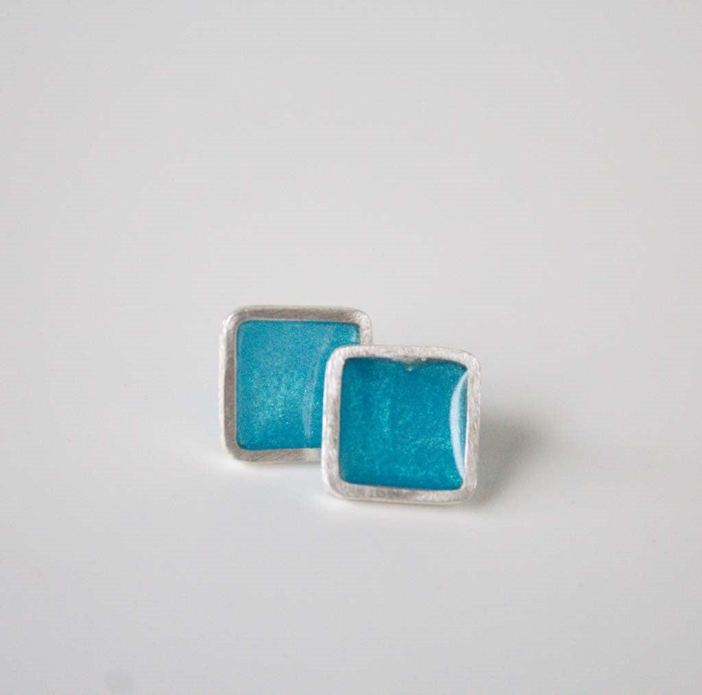 Fine silver and resin square studs