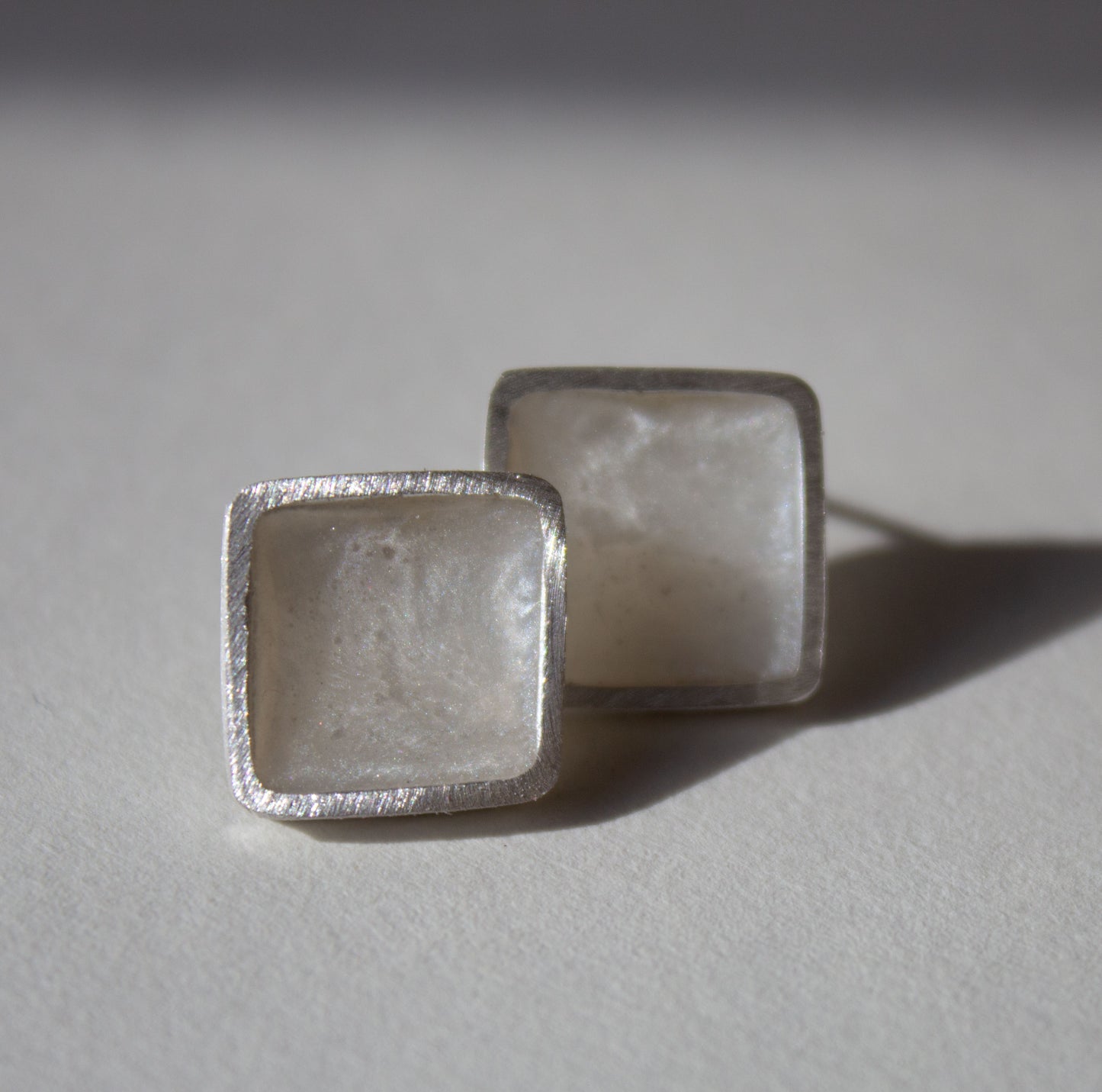 Fine silver and resin square studs